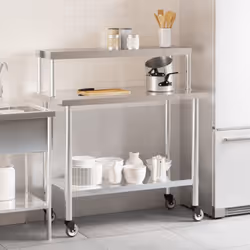 vidaXL Kitchen Work Table with Overshelf Prep Catering Table Stainless Steel - Additional view 2