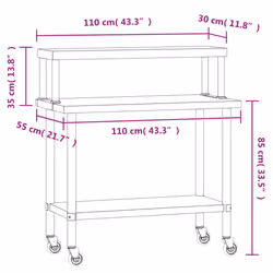 vidaXL Kitchen Work Table with Overshelf Prep Catering Table Stainless Steel - Additional view 3