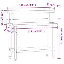 vidaXL Kitchen Work Table with Overshelf Prep Catering Table Stainless Steel - Additional view 3