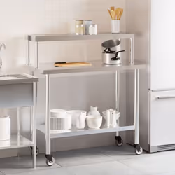 vidaXL Kitchen Work Table with Overshelf Prep Catering Table Stainless Steel