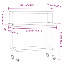 vidaXL Kitchen Work Table with Overshelf Prep Catering Table Stainless Steel