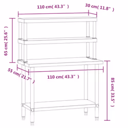 vidaXL Kitchen Work Table with Overshelf Prep Catering Table Stainless Steel - Additional view 3