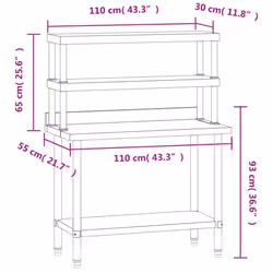 vidaXL Kitchen Work Table with Overshelf Prep Catering Table Stainless Steel - Additional view 7