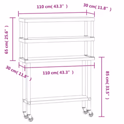 vidaXL Kitchen Work Table with Overshelf Prep Catering Table Stainless Steel - Additional view 7