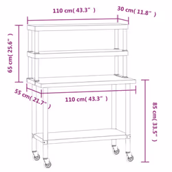 vidaXL Kitchen Work Table with Overshelf Prep Catering Table Stainless Steel