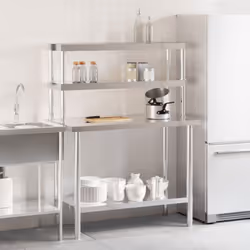 vidaXL Kitchen Work Table with Overshelf Prep Catering Table Stainless Steel - Additional view 2