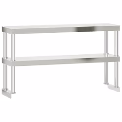vidaXL Kitchen Work Table with Overshelf Prep Catering Table Stainless Steel - Additional view 4