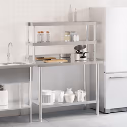 vidaXL Kitchen Work Table with Overshelf Prep Catering Table Stainless Steel - Additional view 2