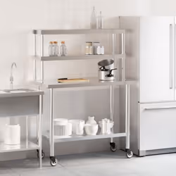 vidaXL Kitchen Work Table with Overshelf Prep Catering Table Stainless Steel