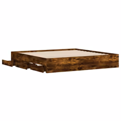 vidaXL Bed Frame with Drawers Mattress Foundation Bed Base Engineered Wood - smoked oak, 160 x 200 cm - Additional view 4