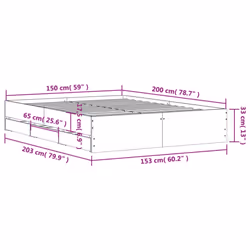vidaXL Bed Frame with Drawers Mattress Foundation Bed Base Engineered Wood - smoked oak, 150 x 200 cm
