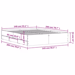 vidaXL Bed Frame with Drawers Mattress Foundation Bed Base Engineered Wood - smoked oak, 140 x 200 cm - Additional view 10