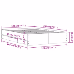 vidaXL Bed Frame with Drawers Mattress Foundation Bed Base Engineered Wood - smoked oak, 120 x 200 cm - Additional view 3