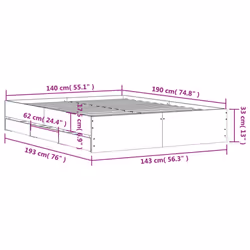 vidaXL Bed Frame with Drawers Mattress Foundation Bed Base Engineered Wood - smoked oak, 140 x 190 cm - Additional view 3