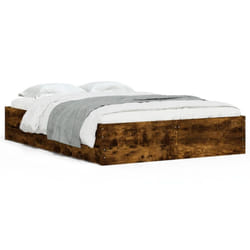 vidaXL Bed Frame with Drawers Mattress Foundation Bed Base Engineered Wood - smoked oak, 135 x 190 cm