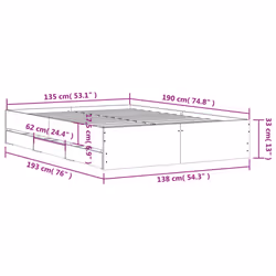 vidaXL Bed Frame with Drawers Mattress Foundation Bed Base Engineered Wood - smoked oak, 135 x 190 cm - Additional view 10