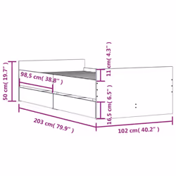vidaXL Bed Frame with Drawers Storage Bed Base Bedstead Smoked Oak 90x200 cm - brown oak, 100 x 200 cm - Additional view 3