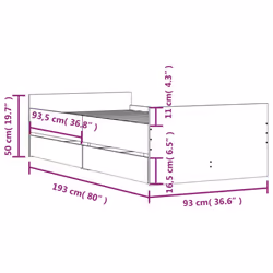 vidaXL Bed Frame with Drawers Storage Bed Base Bedstead Smoked Oak 90x200 cm - brown oak, 90 x 190 cm - Additional view 3