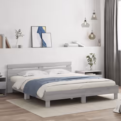 vidaXL Bed Frame with Headboard Bed Base Mattress Foundation Engineered Wood - grey sonoma, 200 x 200 cm - Additional view 2