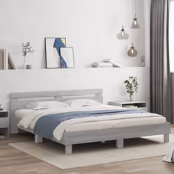 vidaXL Bed Frame with Headboard Bed Base Mattress Foundation Engineered Wood - grey sonoma, 180 x 200 cm - Additional view 2
