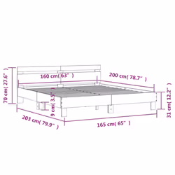 vidaXL Bed Frame with Headboard Bed Base Mattress Foundation Engineered Wood - grey sonoma, 160 x 200 cm - Additional view 3