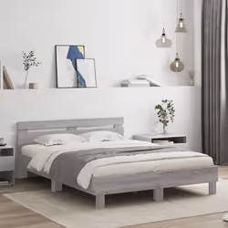vidaXL Bed Frame with Headboard Bed Base Mattress Foundation Engineered Wood - grey sonoma, 150 x 200 cm - Additional view 2