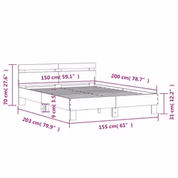 vidaXL Bed Frame with Headboard Bed Base Mattress Foundation Engineered Wood - grey sonoma, 150 x 200 cm - Additional view 9