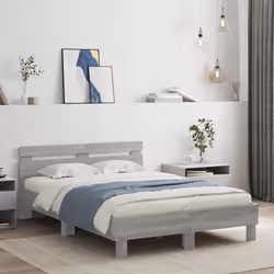 vidaXL Bed Frame with Headboard Bed Base Mattress Foundation Engineered Wood - grey sonoma, 120 x 200 cm - Additional view 2