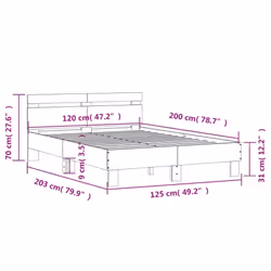 vidaXL Bed Frame with Headboard Bed Base Mattress Foundation Engineered Wood - grey sonoma, 120 x 200 cm - Additional view 9