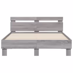 vidaXL Bed Frame with Headboard Bed Base Mattress Foundation Engineered Wood - grey sonoma, 135 x 190 cm - Additional view 4