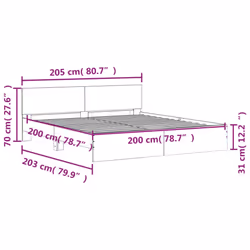 vidaXL Bed Frame with Headboard Bedroom Bed Base Mattress Foundation Bedstead - grey sonoma, 200 x 200 cm - Additional view 9
