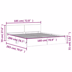 vidaXL Bed Frame with Headboard Bedroom Bed Base Mattress Foundation Bedstead - smoked oak, 180 x 200 cm - Additional view 3