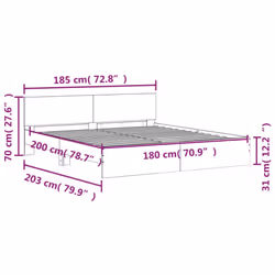 vidaXL Bed Frame with Headboard Bedroom Bed Base Mattress Foundation Bedstead - grey sonoma, 180 x 200 cm - Additional view 3
