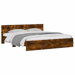 vidaXL Bed Frame with Headboard Bedroom Bed Base Mattress Foundation Bedstead - smoked oak, 160 x 200 cm - Additional view 2