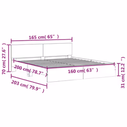 vidaXL Bed Frame with Headboard Bedroom Bed Base Mattress Foundation Bedstead - smoked oak, 160 x 200 cm - Additional view 3