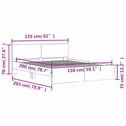 vidaXL Bed Frame with Headboard Bedroom Bed Base Mattress Foundation Bedstead - smoked oak, 150 x 200 cm - Additional view 9