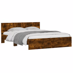 vidaXL Bed Frame with Headboard Bedroom Bed Base Mattress Foundation Bedstead - smoked oak, 140 x 200 cm - Additional view 2