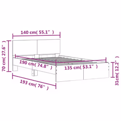 vidaXL Bed Frame with Headboard Bedroom Bed Base Mattress Foundation Bedstead - smoked oak, 135 x 190 cm - Additional view 9