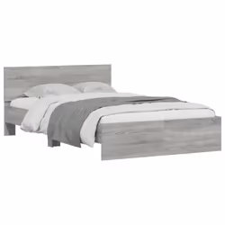 vidaXL Bed Frame with Headboard Bedroom Bed Base Mattress Foundation Bedstead - grey sonoma, 135 x 190 cm - Additional view 2