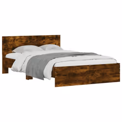 vidaXL Bed Frame with Headboard Bedroom Bed Base Mattress Foundation Bedstead - smoked oak, 120 x 190 cm - Additional view 2