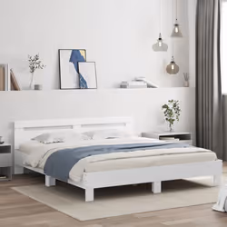 vidaXL Bed Frame with Headboard and LED Bed Base Bedstead Matress Foundation - white, 200 x 200 cm