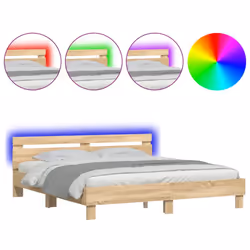 vidaXL Bed Frame with Headboard and LED Bed Base Bedstead Matress Foundation - sonoma oak, 200 x 200 cm
