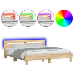 vidaXL Bed Frame with Headboard and LED Bed Base Bedstead Matress Foundation - sonoma oak, 200 x 200 cm