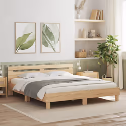 vidaXL Bed Frame with Headboard and LED Bed Base Bedstead Matress Foundation - sonoma oak, 200 x 200 cm