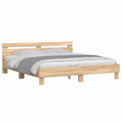 vidaXL Bed Frame with Headboard and LED Bed Base Bedstead Matress Foundation - sonoma oak, 200 x 200 cm - Additional view 4