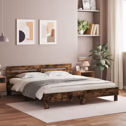 vidaXL Bed Frame with Headboard and LED Bed Base Bedstead Matress Foundation - smoked oak, 200 x 200 cm - Additional view 2