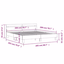 vidaXL Bed Frame with Headboard and LED Bed Base Bedstead Matress Foundation - smoked oak, 200 x 200 cm - Additional view 3