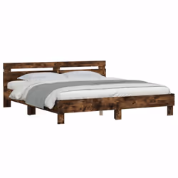 vidaXL Bed Frame with Headboard and LED Bed Base Bedstead Matress Foundation - smoked oak, 200 x 200 cm - Additional view 4