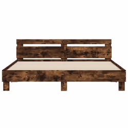 vidaXL Bed Frame with Headboard and LED Bed Base Bedstead Matress Foundation - smoked oak, 200 x 200 cm - Additional view 6