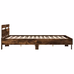vidaXL Bed Frame with Headboard and LED Bed Base Bedstead Matress Foundation - smoked oak, 200 x 200 cm - Additional view 7
